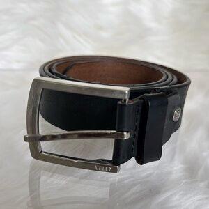 Velez Mens 38” Brown Leather silver buckle Belt with logo